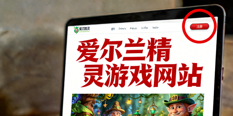 爱尔兰精灵游戏网站注册按钮位置示意图，红色圆圈标注在网页右上角
